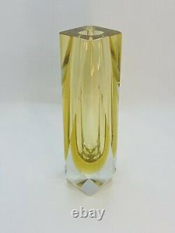 Vintage Murano Mandruzzato Italy Yellow Gold Sommerso Faceted Glass Vase 8