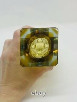Vintage Murano Mandruzzato Italy Yellow Gold Sommerso Faceted Glass Vase 8