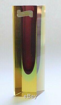 Vintage Murano Mandruzzato Multi Faceted Sommerso Red/Blue/ Amber Glass Vase