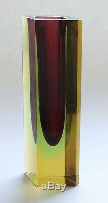 Vintage Murano Mandruzzato Multi Faceted Sommerso Red/Blue/ Amber Glass Vase