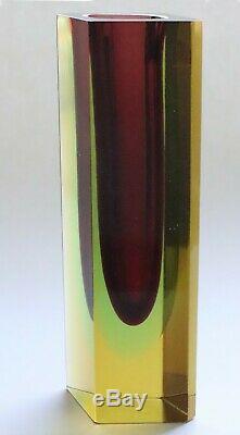 Vintage Murano Mandruzzato Multi Faceted Sommerso Red/Blue/ Amber Glass Vase