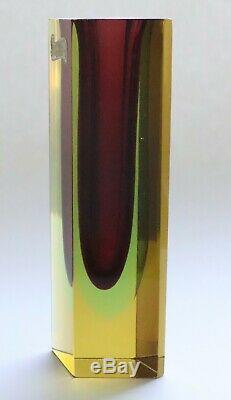 Vintage Murano Mandruzzato Multi Faceted Sommerso Red/Blue/ Amber Glass Vase