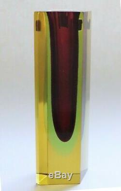 Vintage Murano Mandruzzato Multi Faceted Sommerso Red/Blue/ Amber Glass Vase