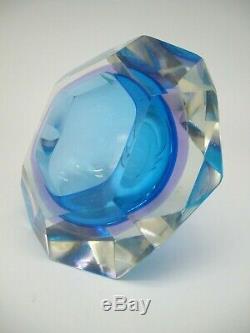 Vintage Murano Mandruzzato faceted geometric sommerso glass geode block bowl
