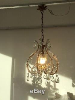 Vintage Murano Marie Therese Glass Covered French Crystal Cage Chandelier, 1950s