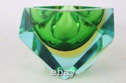 Vintage Murano Mid Century Faceted Sommerso Italian Art Glass Diamond Ashtray