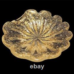 Vintage Murano Mid Century Modern Art Glass Gold Aventurine Shell Cigar Ashtray