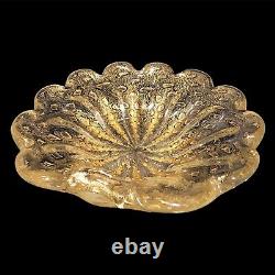 Vintage Murano Mid Century Modern Art Glass Gold Aventurine Shell Cigar Ashtray