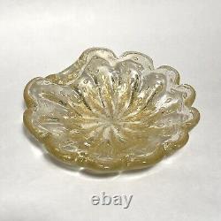 Vintage Murano Mid Century Modern Art Glass Gold Aventurine Shell Cigar Ashtray