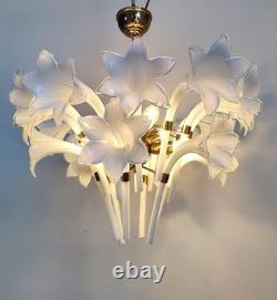 Vintage Murano Milk Glass Calla Lily Chandelier Flower Farmhouse Pendant Light