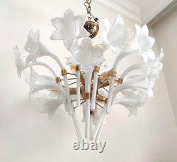 Vintage Murano Milk Glass Calla Lily Chandelier Flower Farmhouse Pendant Light