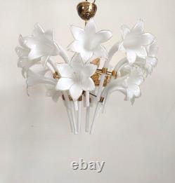Vintage Murano Milk Glass Calla Lily Chandelier Flower Farmhouse Pendant Light