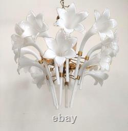 Vintage Murano Milk Glass Calla Lily Chandelier Flower Farmhouse Pendant Light