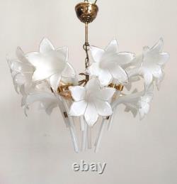 Vintage Murano Milk Glass Calla Lily Chandelier Flower Farmhouse Pendant Light