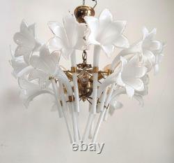 Vintage Murano Milk Glass Calla Lily Chandelier Flower Farmhouse Pendant Light