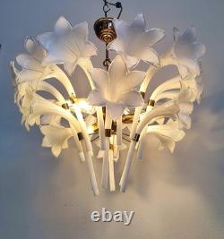 Vintage Murano Milk Glass Calla Lily Chandelier Flower Farmhouse Pendant Light