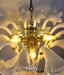 Vintage Murano Milk Glass Calla Lily Chandelier Flower Farmhouse Pendant Light