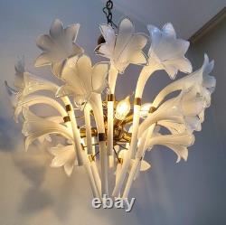 Vintage Murano Milk Glass Calla Lily Chandelier Flower Farmhouse Pendant Light