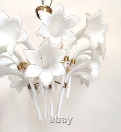 Vintage Murano Milk Glass Calla Lily Chandelier Flower Farmhouse Pendant Light