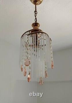 Vintage Murano Milk Glass Chandelier Lighting Art Deco Retro Single Island Light