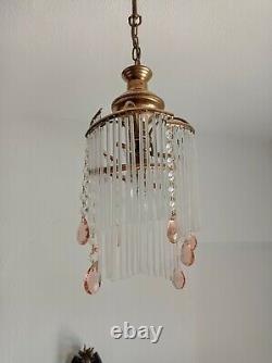 Vintage Murano Milk Glass Chandelier Lighting Art Deco Retro Single Island Light