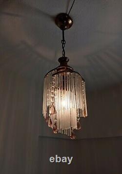 Vintage Murano Milk Glass Chandelier Lighting Art Deco Retro Single Island Light
