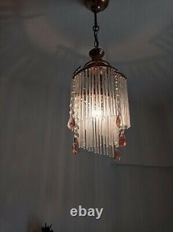 Vintage Murano Milk Glass Chandelier Lighting Art Deco Retro Single Island Light