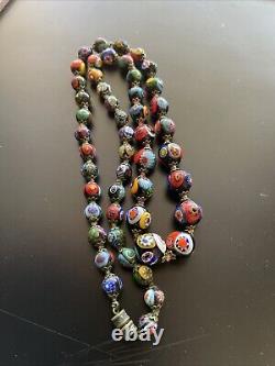 Vintage Murano Millefiori Art Glass Beaded Necklace Multicolor