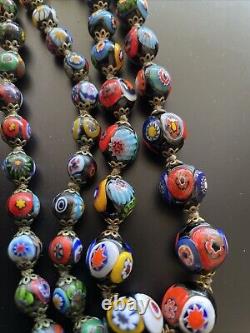 Vintage Murano Millefiori Art Glass Beaded Necklace Multicolor