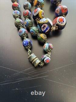 Vintage Murano Millefiori Art Glass Beaded Necklace Multicolor