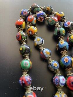 Vintage Murano Millefiori Art Glass Beaded Necklace Multicolor