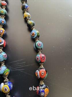 Vintage Murano Millefiori Art Glass Beaded Necklace Multicolor