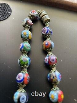 Vintage Murano Millefiori Art Glass Beaded Necklace Multicolor