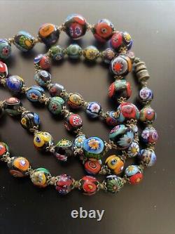 Vintage Murano Millefiori Art Glass Beaded Necklace Multicolor