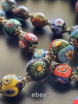 Vintage Murano Millefiori Art Glass Beaded Necklace Multicolor