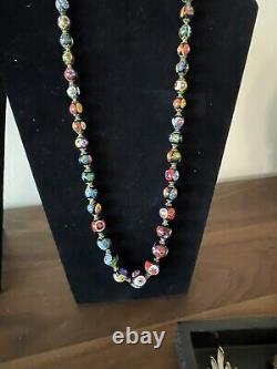 Vintage Murano Millefiori Art Glass Beaded Necklace Multicolor