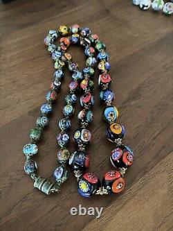 Vintage Murano Millefiori Art Glass Beaded Necklace Multicolor