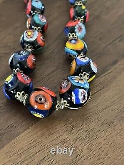 Vintage Murano Millefiori Art Glass Beaded Necklace Multicolor