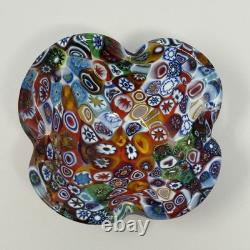 Vintage Murano Millefiori Art Glass Ruffled Bowl Candy Dish Multicolor