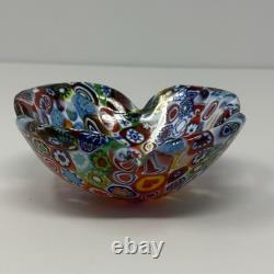 Vintage Murano Millefiori Art Glass Ruffled Bowl Candy Dish Multicolor