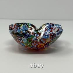 Vintage Murano Millefiori Art Glass Ruffled Bowl Candy Dish Multicolor