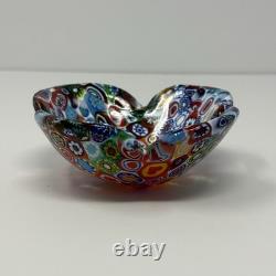 Vintage Murano Millefiori Art Glass Ruffled Bowl Candy Dish Multicolor