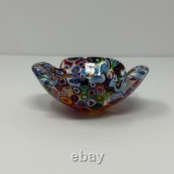 Vintage Murano Millefiori Art Glass Ruffled Bowl Candy Dish Multicolor