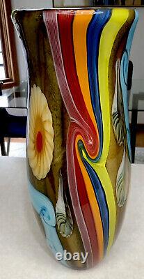 Vintage Murano Millefiori Art Glass Vase Multi Color Rainbow genuine Rare Italy