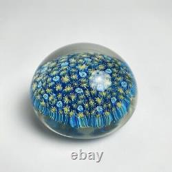 Vintage Murano Millefiori Art Glass Vintage Paperweight Blue Foil Label 3-3/8