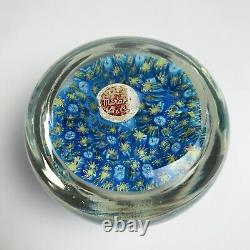 Vintage Murano Millefiori Art Glass Vintage Paperweight Blue Foil Label 3-3/8