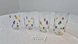 Vintage Murano Millefiori Cobalt Blue Art Glass Set of 4
