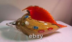 Vintage Murano Millefiori Conch Shell Art Glass Gold & Silver Flecks 10.25