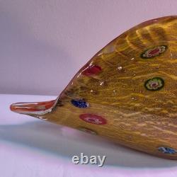 Vintage Murano Millefiori Conch Shell Art Glass Gold & Silver Flecks 10.25