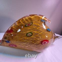 Vintage Murano Millefiori Conch Shell Art Glass Gold & Silver Flecks 10.25